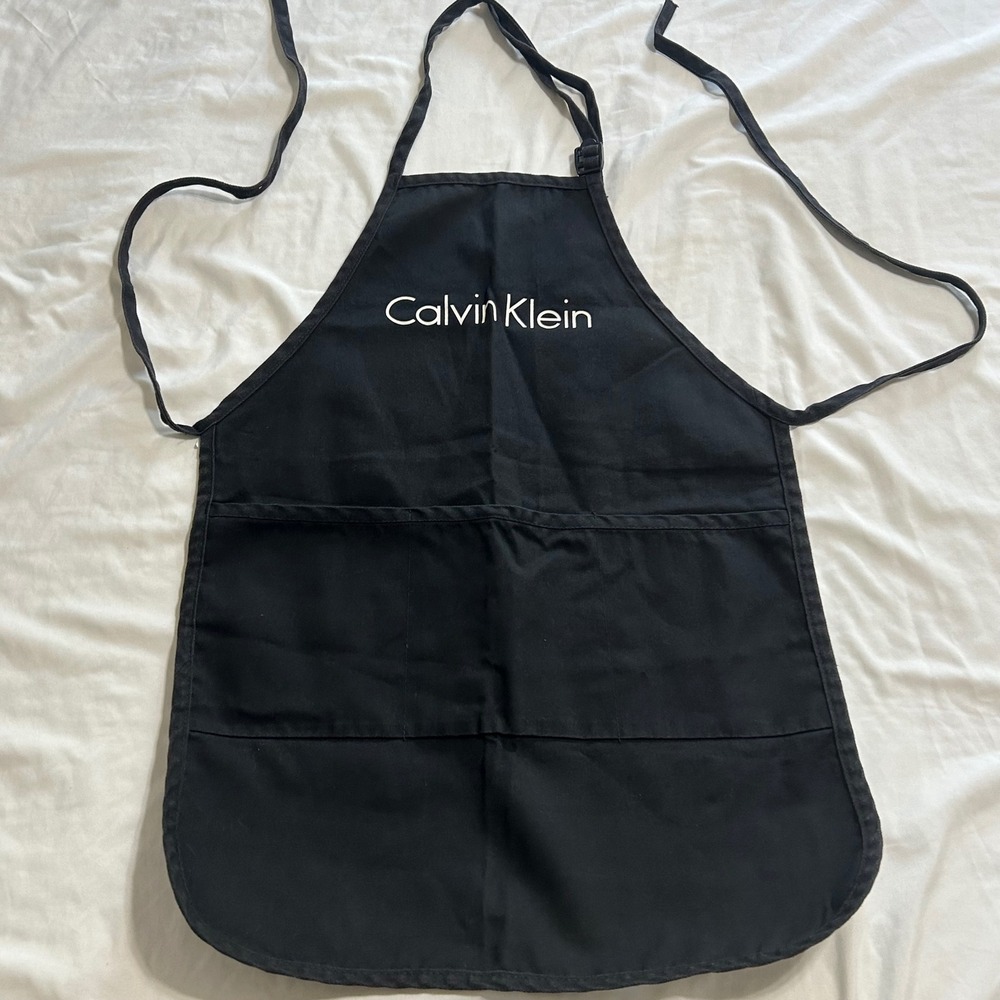 Vintage Calvin Klein Black Apron‎ Logo 3-Pocket Made in USA Adjustable Strap
